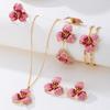 Simple Oil-Infused Flower Earrings And Necklace Set - Casual Jewelry Set For Women