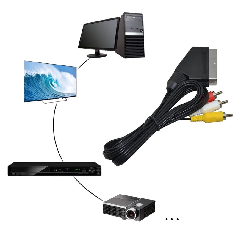 1.8m Scart to 3 RCA Male Cable Plug Composite AV Audio Video Cable for NES for FC Audio Video Cable TV Lead