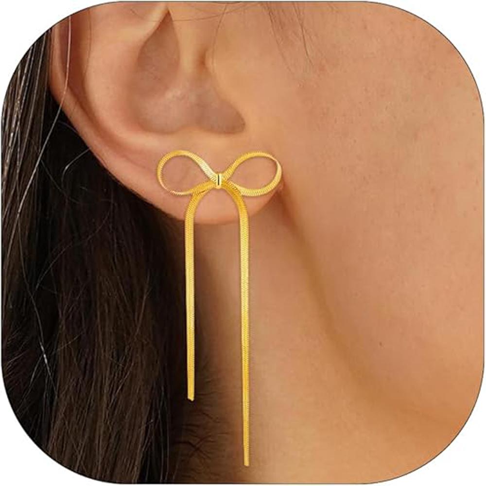 Bow Earrings for Women, 14K Gold Plated Gold Hoop Earrings Trendy Dainty Bow Earrings Gold Jewelry Hoop Earring for Women Gifts золотой