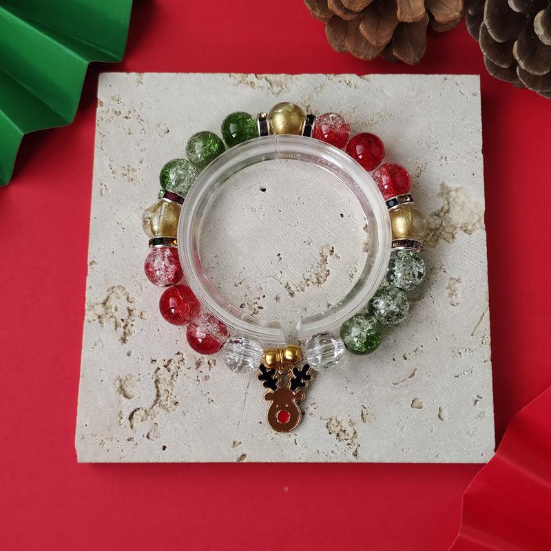 Christmas Diamond Santa & Snowflake Glass Bracelet: Stylish & Versatile Holiday Accessory.