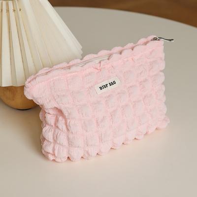 Tragbare Kosmetiktasche für Damen mit rosa Wolkenblase, große Aufbewahrungstasche, Reise-Kulturtasche, doppelte Innentasche aus Canvas, Ins-Stil