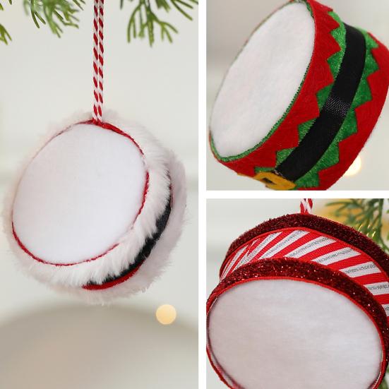 Christmas Drum Hanging Ornament for Tree Decoration Plush Fabric Texture Classic Red Green Colors