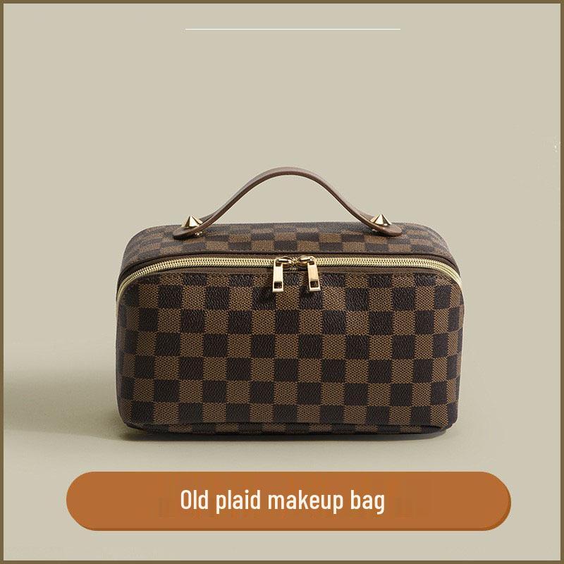 PU Große Monogramm Karomuster Make-up Tasche: Wasserdicht, Tragbar & Multifunktionales Aufbewahrungsfach für Toilettenartikel.