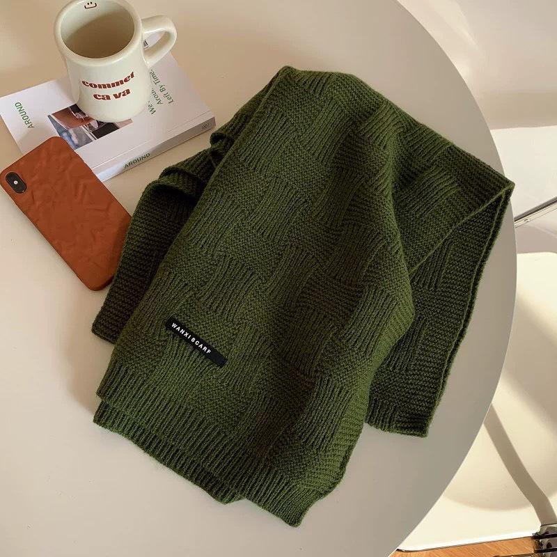 Korean-Style Houndstooth Knitted Round Neck Scarf - Warm, Versatile, Trendy Autumn/Winter Accessory