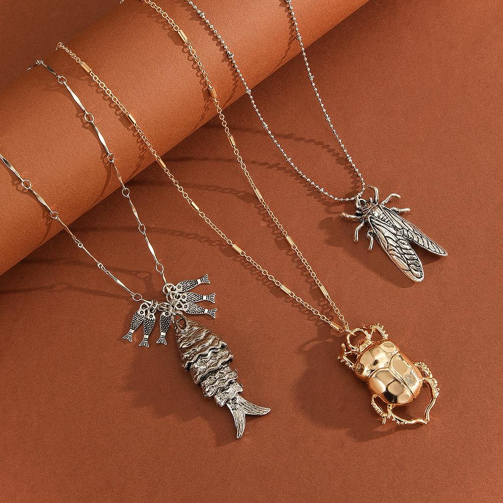 Handgefertigte Kette Kleiner Fisch Käfer 3 Lagen Frühling Reise Damen Halskette