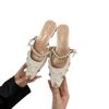 Fashion 2024 New Women'srs Mules Crystal Pearl Pointed Mary Jane Shoes Low Heel Sandals