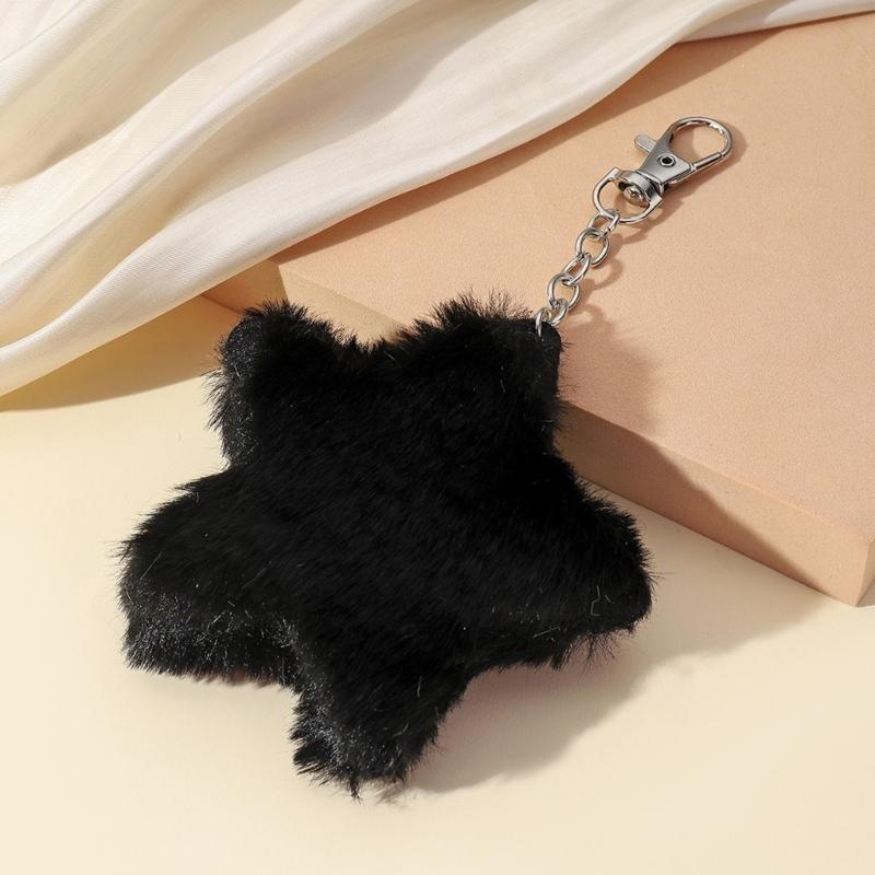 Cute Plush Five-pointed Star Charm Keychain Soft Stuffed Ornament Keyring Lovely Pendants for Purse Bag Backpack Handbag