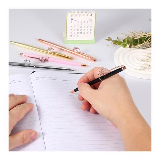 PATIKIL 2pcs Black Ink Ballpoint Pens, Crystal Diamond Twist Metal Pens 1.0mm Medium Point, Gold for Notes, Journaling, Gifts, Office