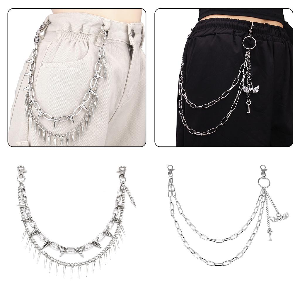 Łańcuch do spodni Punk Łańcuch do dżinsów Portfel Biżuteria Unisex Ozdoba do spodni Estetyczny Łańcuch ze skrzydłami serca na imprezę/do noszenia na co dzień