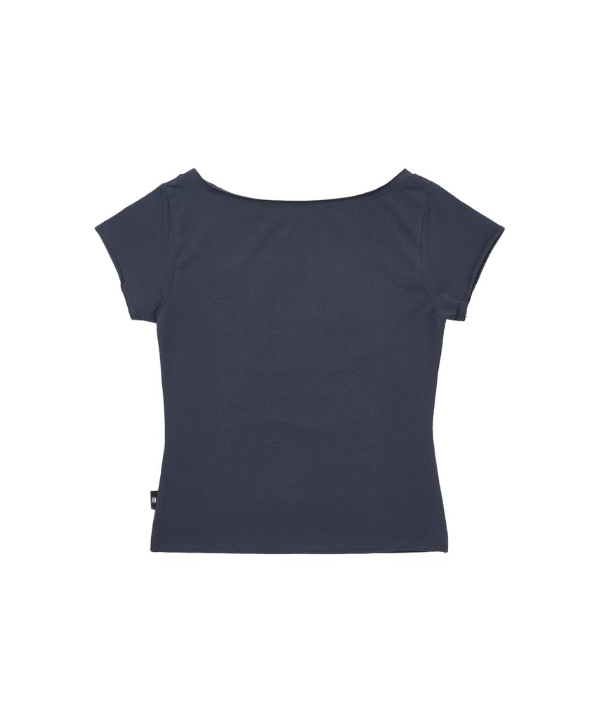 Gillaakaibeu Slogan Boat Neck T-Shirts_Navy