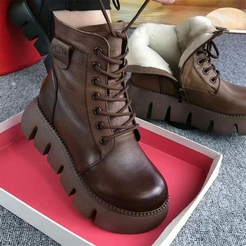 Soft Leather Shoes with Fleece and Thickened Snow Boots, New Casual Anti-slip Cotton Boots for Women