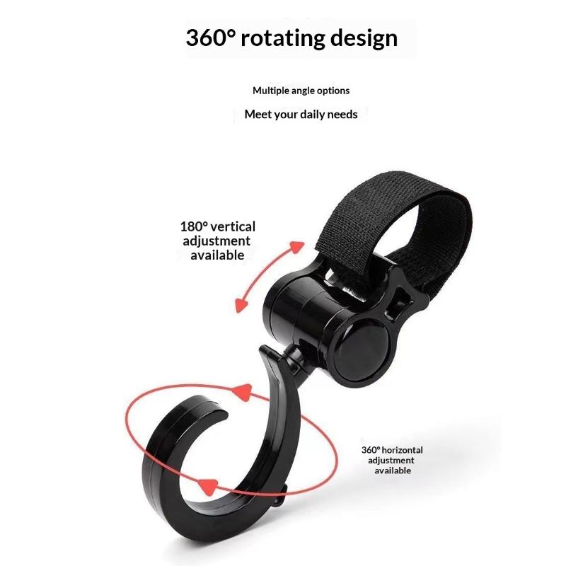 Heavy Duty Rotatable Stroller Hook 2Pcs Multi-Function Hanging Clip Strap for Baby Stroller Grocery Bags Purses Travel with Kids