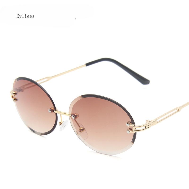 Round Shape Ladies Sunglasses Rimless Cut Edge Anti-glare  Sun Glasses for Women Vintage Retro Sunglasses Women Gafas De Sol