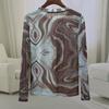 Women's Printed Mesh Long Sleeve Round Neck Top