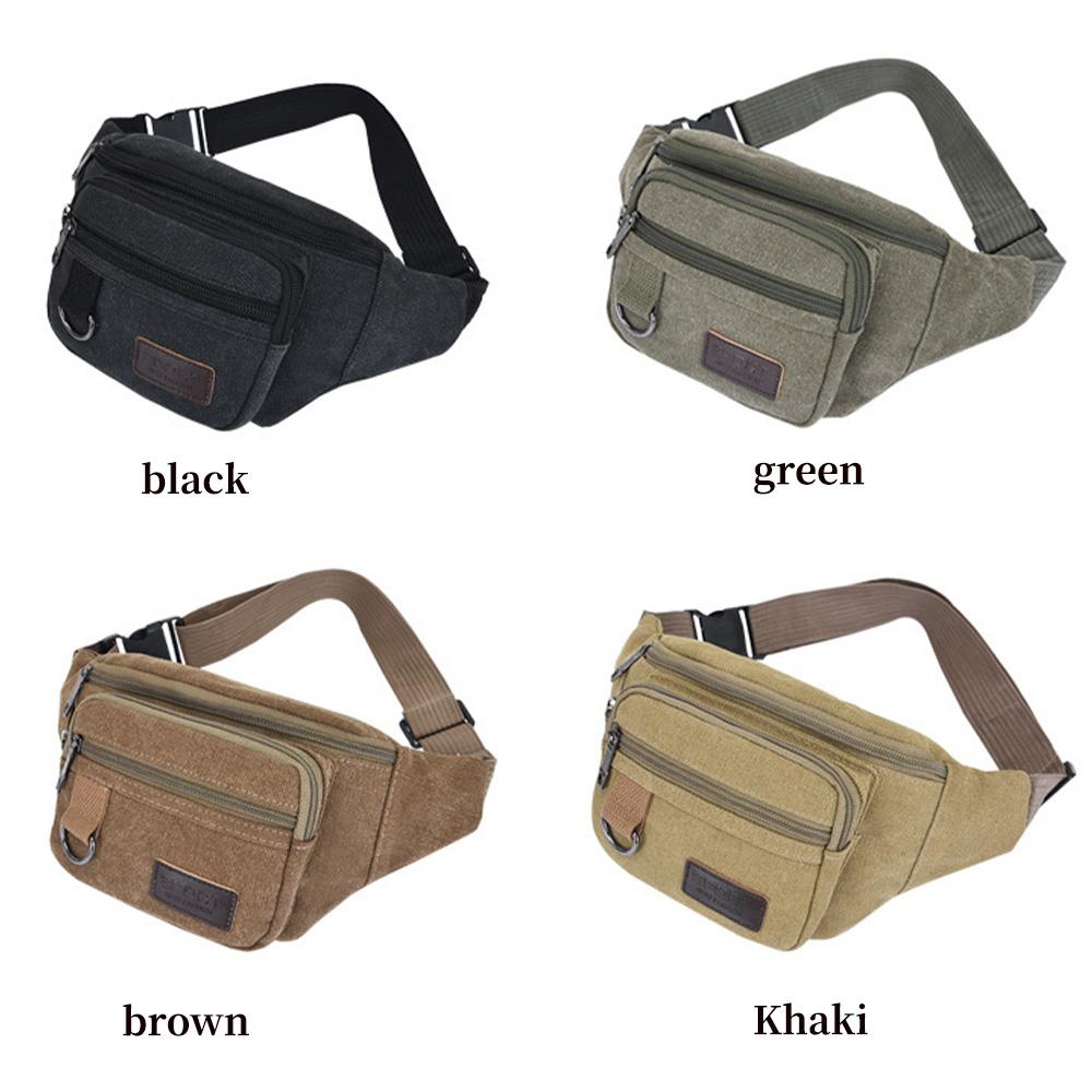 Thick canvas waist bag, outdoor leisure sports crossbody chest bag, men's portable change phone bag, multifunctional-A-DH