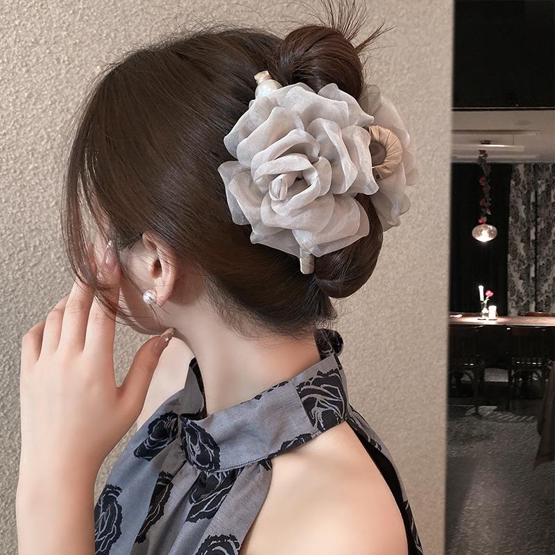 Netzgewebe Blumen Haarkamm-Haarspange für Damen, Hochwertig und Vielseitig, Haifischförmige Spange für Den Hinterkopf, für Hochsteckfrisuren Haarspangen