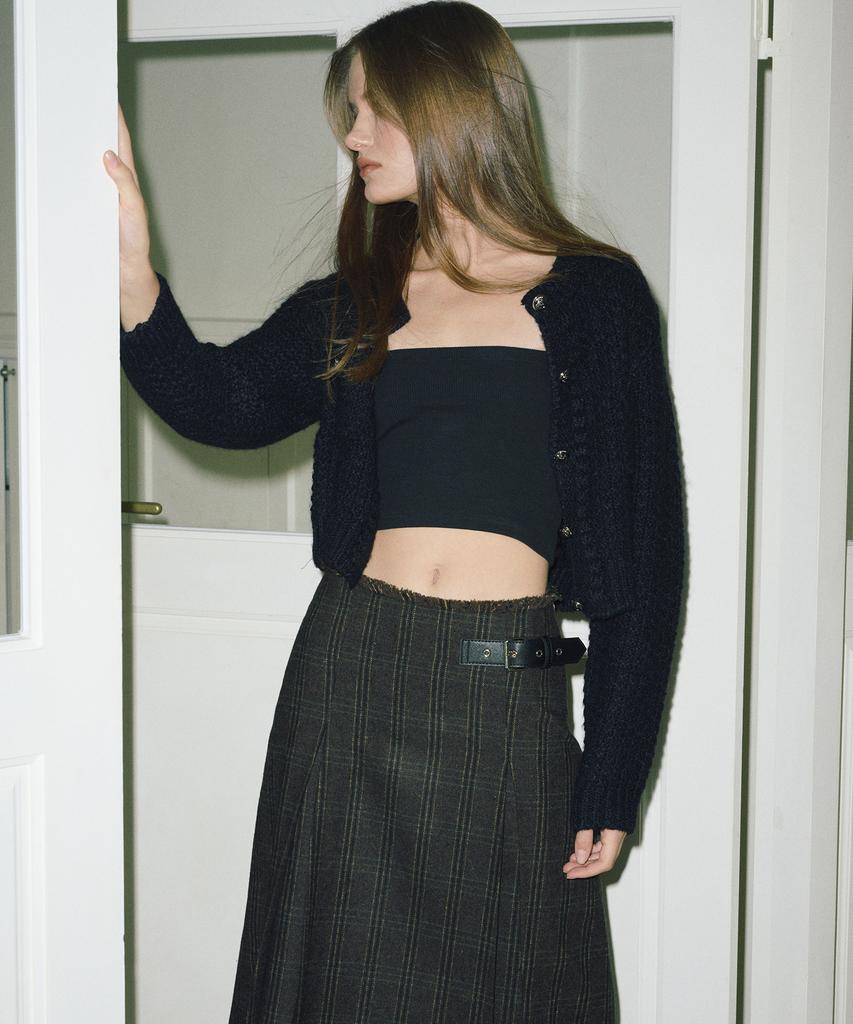 Etmont Buckle Pleated Fringe Skirt Brown