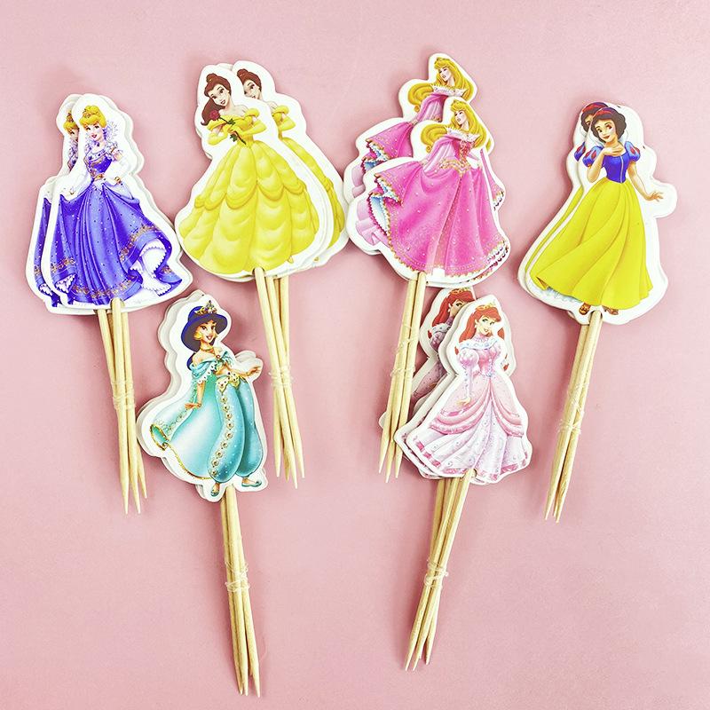 24Pcs Double‑Sided Cartoon Cake Toppers, Toothpick Cupcake Picks, Birthday Party Dessert Table Decorations Supplies