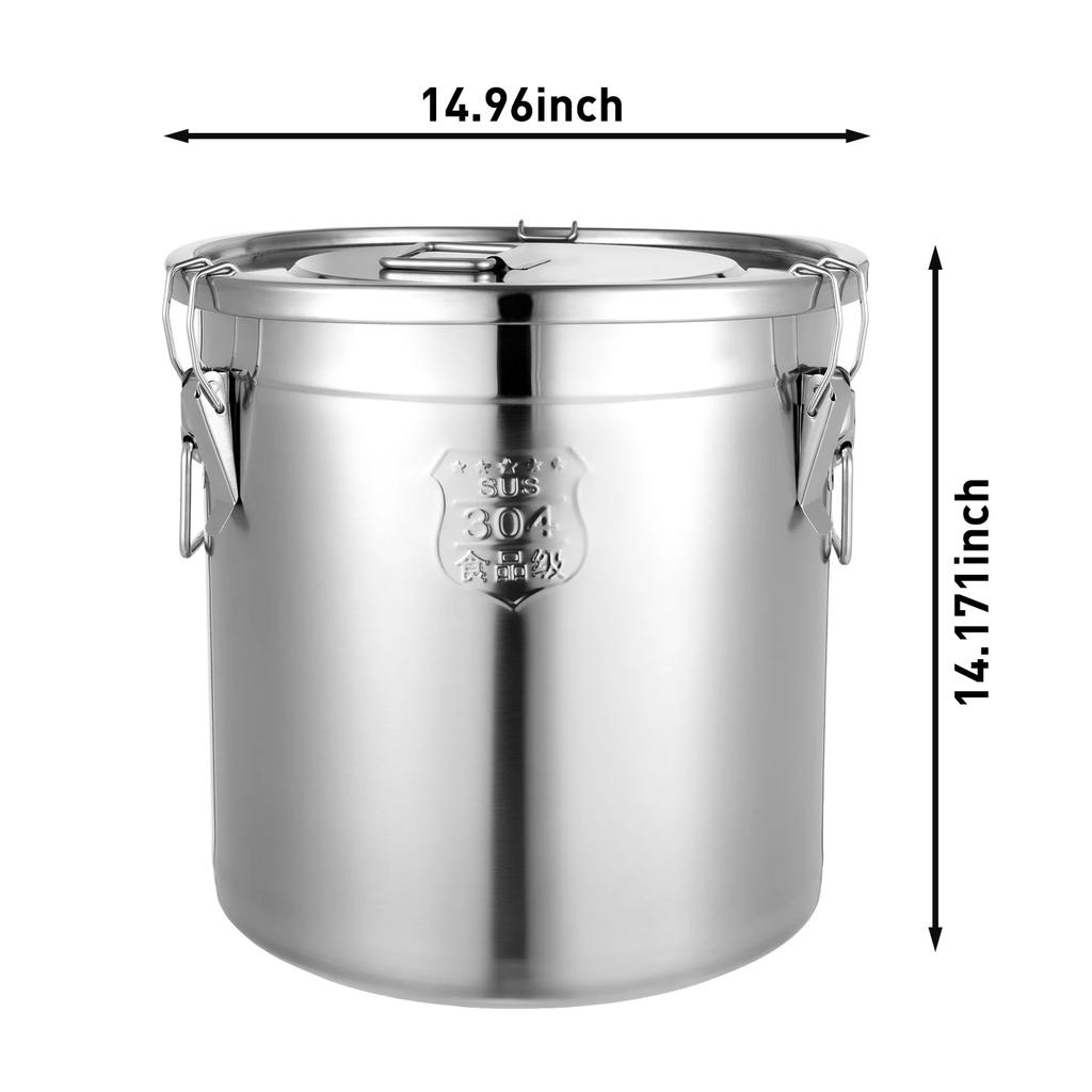 304 Stainless Steel Airtight Canister Rice Container 33L Three Buckle Sealed Storage Bin for Rice Flour Kitchen Pantry Organizer
