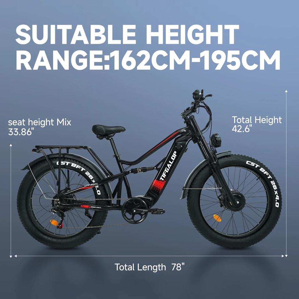 1500W Powerful Electric Bicycle Top Speed of 60km/h TIFGALOP ES7 26inch Fat Tire All Terrain  Motor Adult Electric Bike