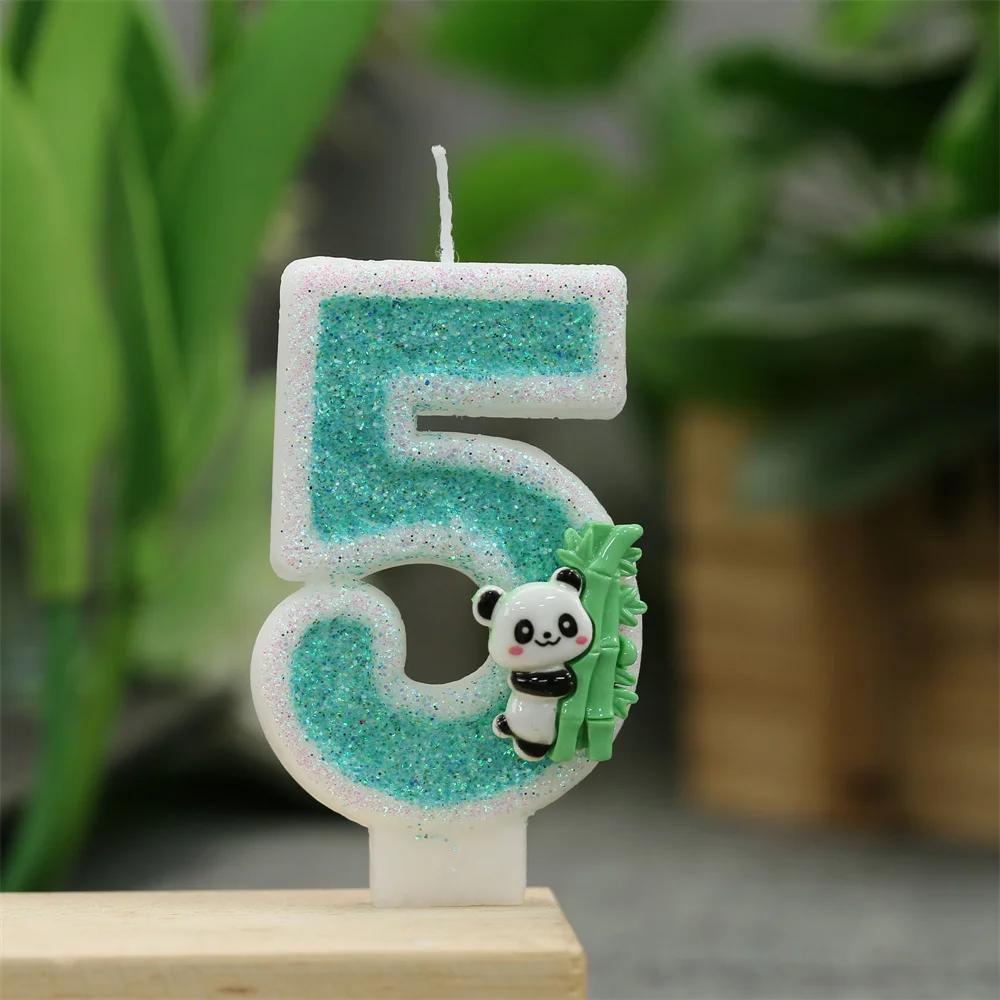 Panda Theme Birthday Candles Children's Birthday Number Candles First Birthday Girl Boy Party Cake Toppers Gift Cake Decoration