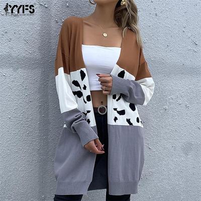 Women's Fashion Casual Leopard Print Autumn Winter Long Sleeve Cardigans