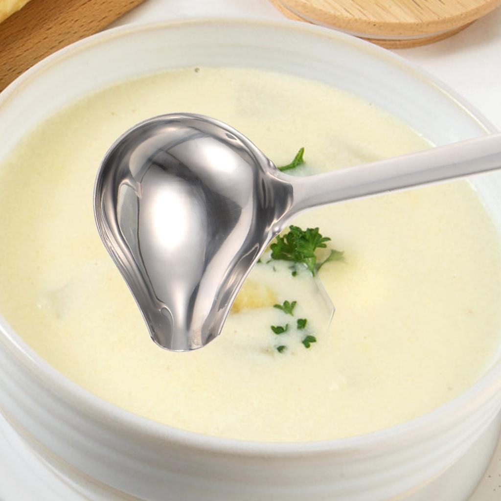 Anti-Slip Angled Sauce Ladle Stainless Steel Soup Spoon For Gravy Oil Serving Buffet Restaurant Kitchen Tool