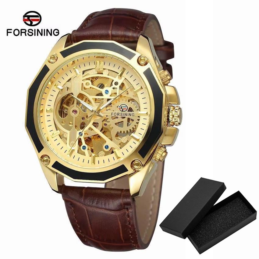 Fashion Forsining Top Brand Transparenthollow Luminous Hand Gear Movement Retro Royal Design Men Mechanical Skeleton Wrist Watch