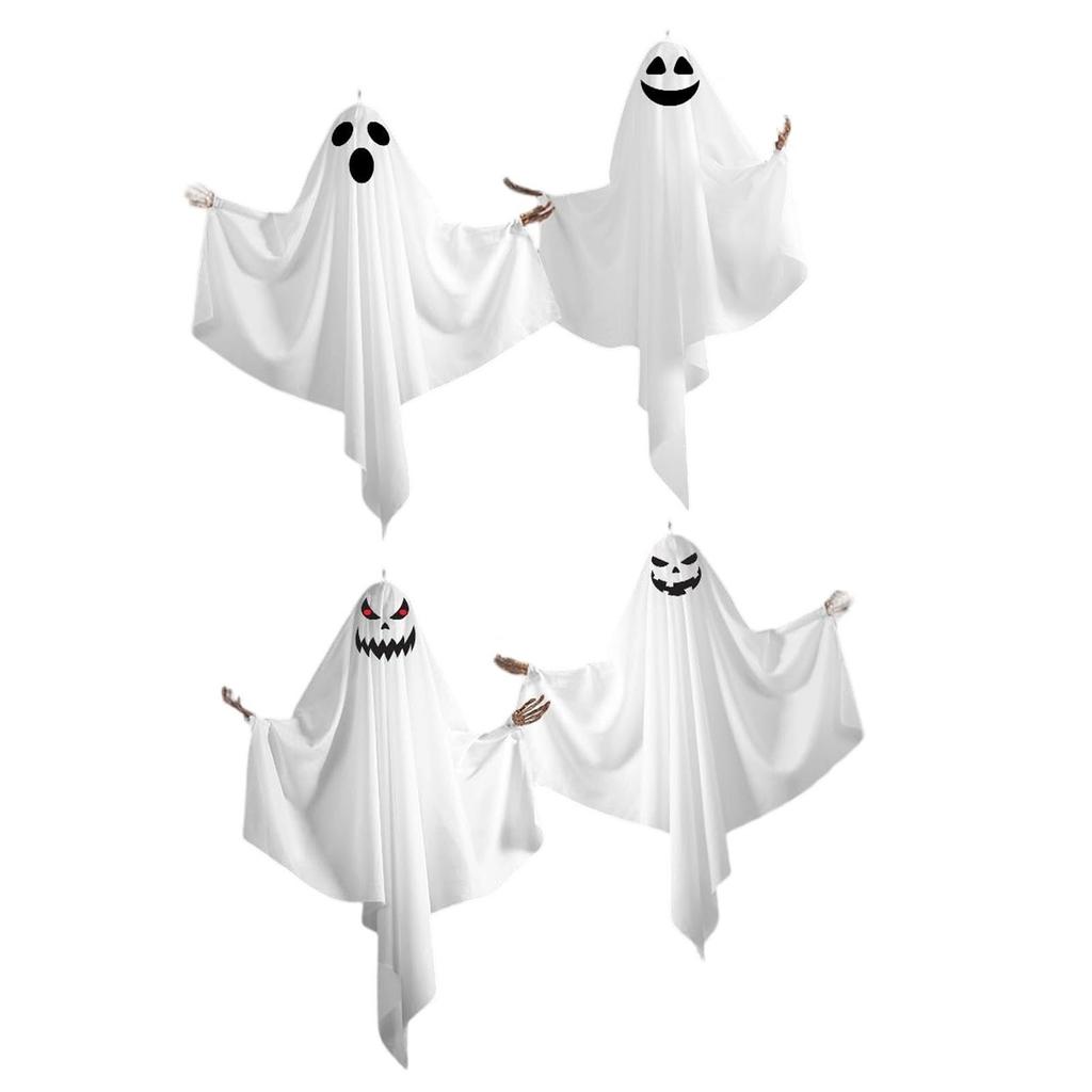 4 Pieces Hanging Halloween Horror Decorations With Skeleton Hands, Spooky Expressions For Front Porch And Tree