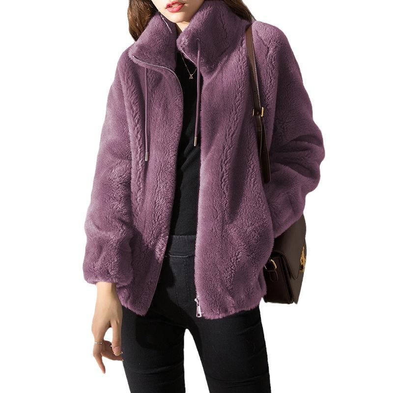 European and American Women's Double-Sided Fleece Zipper Cardigan with Stand Collar - 2023 Autumn/Winter Collection.