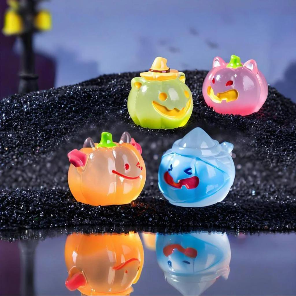 6 Stück leuchtende Mini-Harzkürbisse leuchten im Dunkeln bunte Halloween-Kürbisfiguren für Halloween-Party-Geschenk