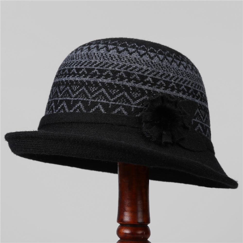 

Grandma Hat Winter Lady Old Lady Windproof The Elderly Mother Hat Warm Knitted Basin Hat Elderly Bucket Hat M（56-58cm） чорний