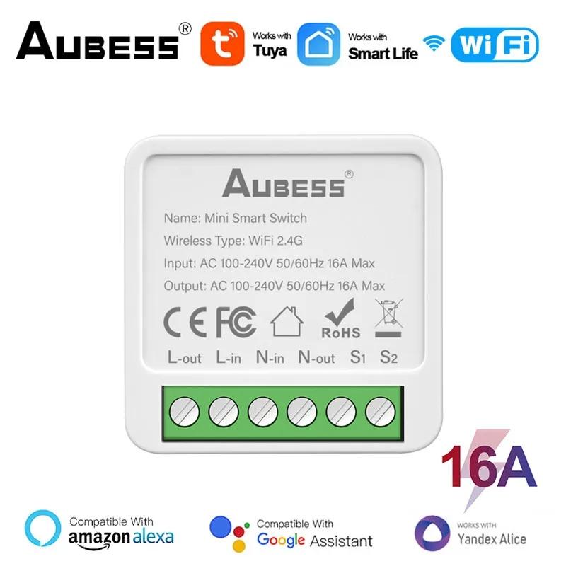 AUBESS 16A Tuya Wifi / Zigbee Mini Smart Switch 2-Way Control Smart Life DIY Light Switches For Alexa Google Home Yandex Alice
