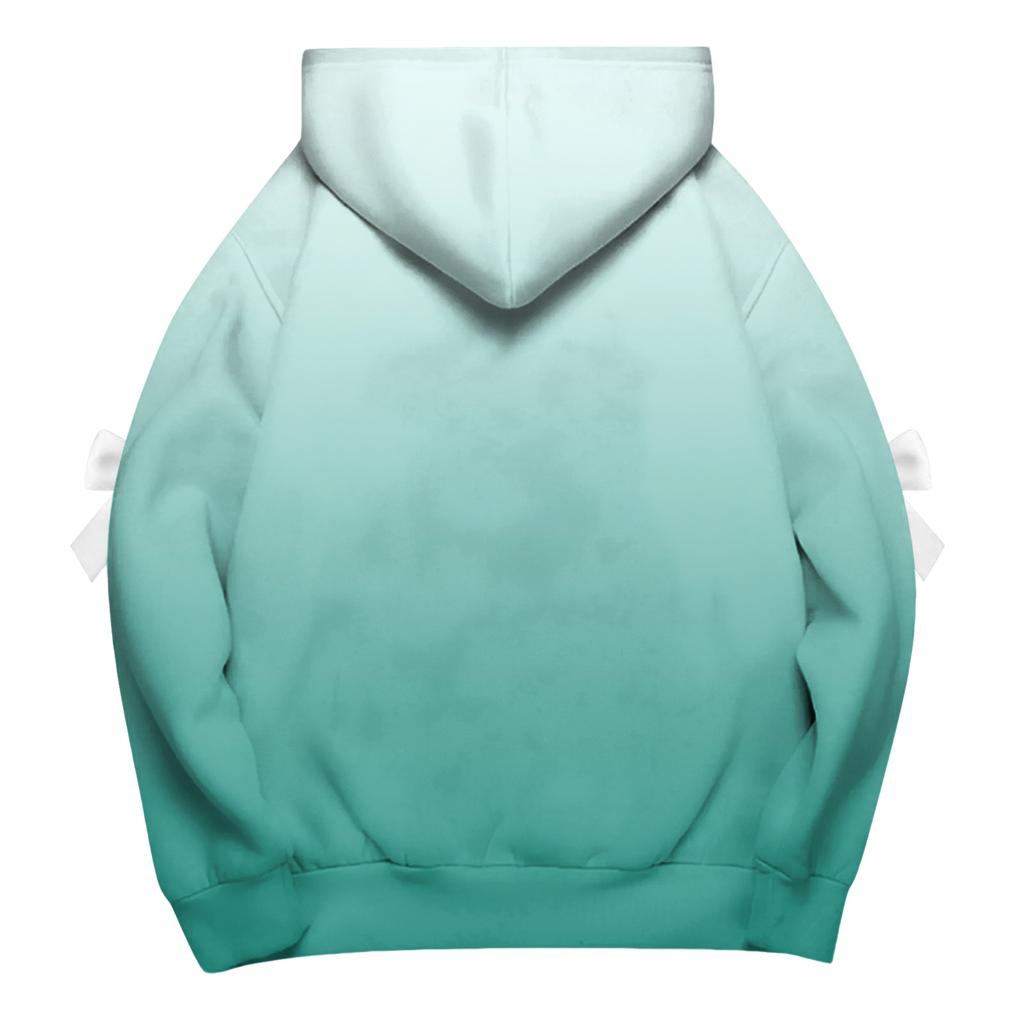Ladies' Gradient Printed Bow Long Sleeved Loose Fitting Headband With Rope Hooded Sweatshirt Top