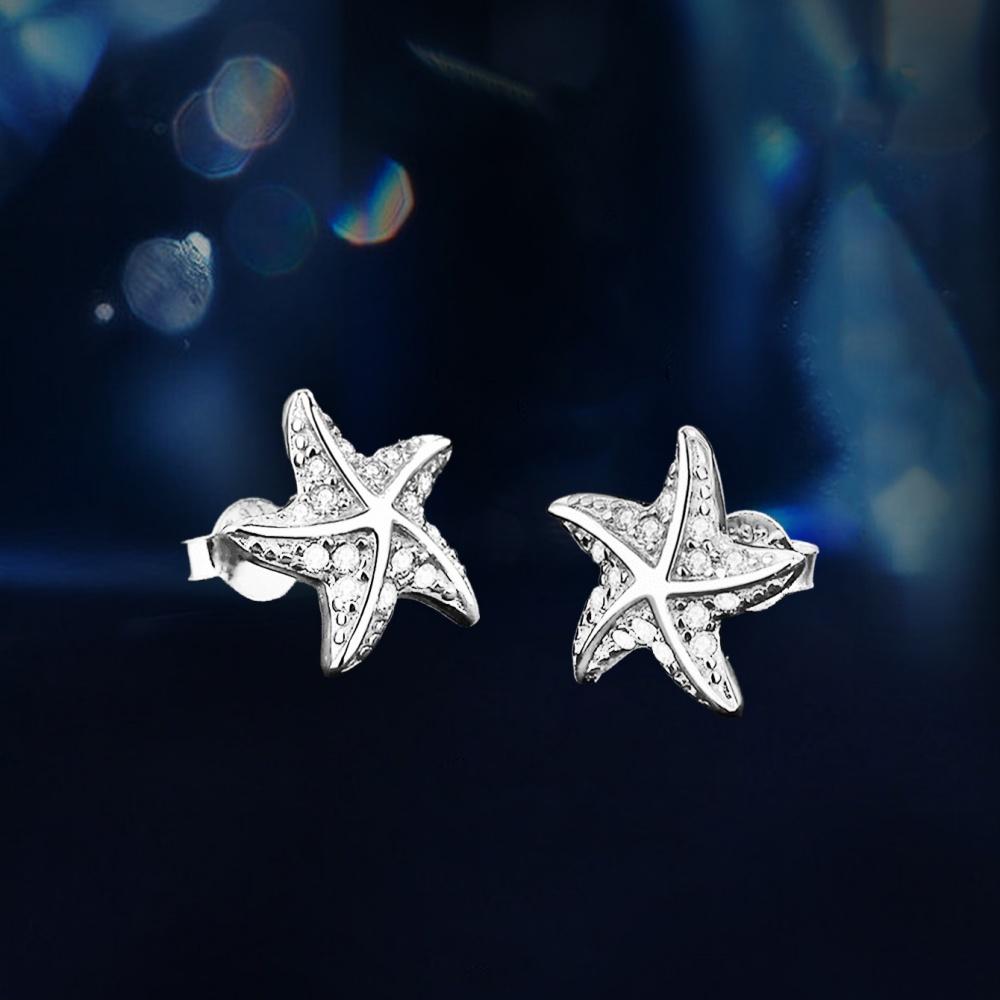 White Starfish Moissanite Stud Earrings Round Cut 925 Sterling Silver Earring