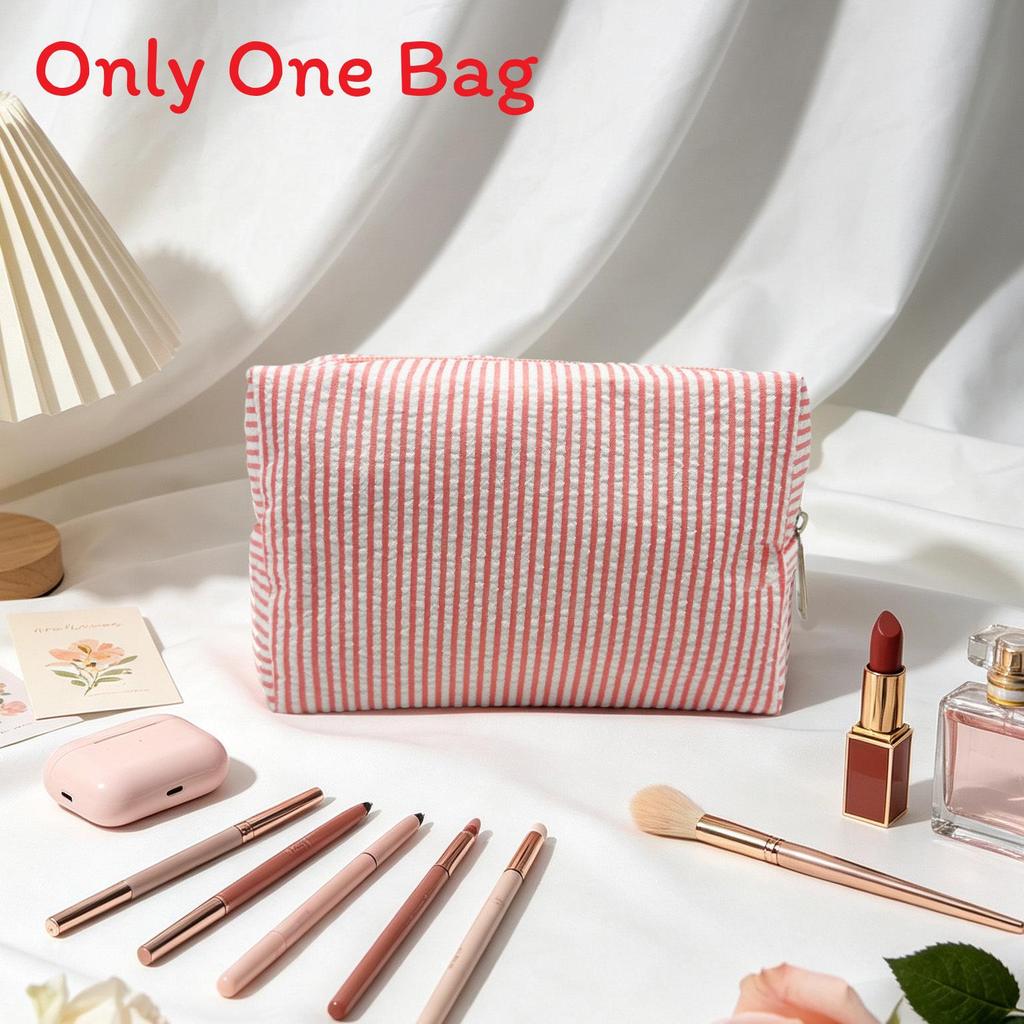 Polyester Striped Travel Toiletry Bag With Breathable Design For Men And Women