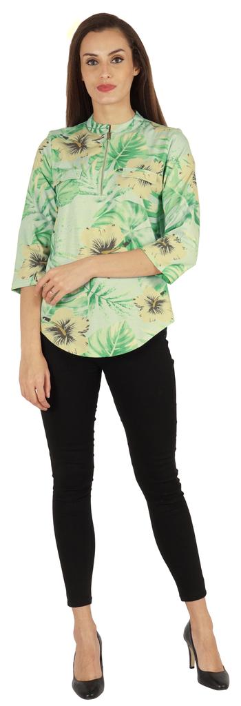 Inkmeso Fashionable Printed Casual Top For Women  s Mandarin Collar Relaxed-Fit Tunic