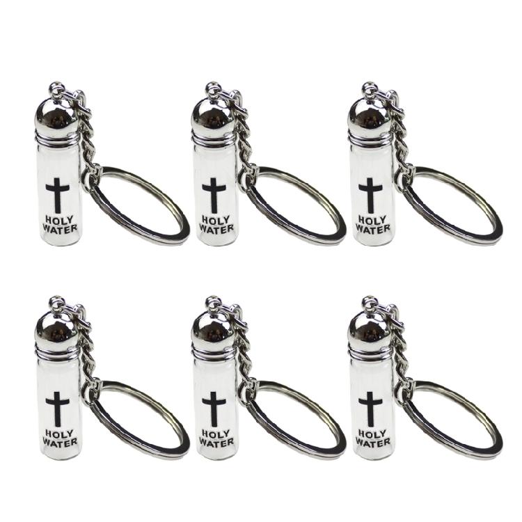Half Dozen Transparency Crucifix Keychain Religious Ornament Metal Clasp Holy Water Vial For Car Accessories