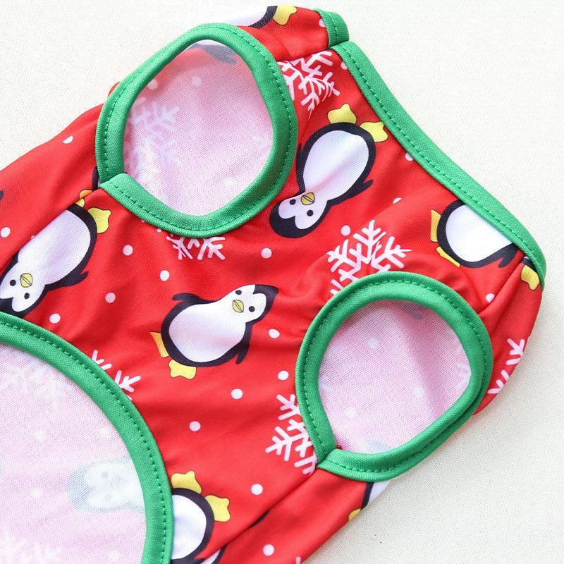 Pet Vest Lightweight Christmas Costume Small Dogs Cats Teddy Corgi Sleeveless Outfit Red Blue Print