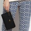 Coach Black Pebbled Leather Medium Zip Around Wristlet Wallet with Gold C Logo for Daily Use