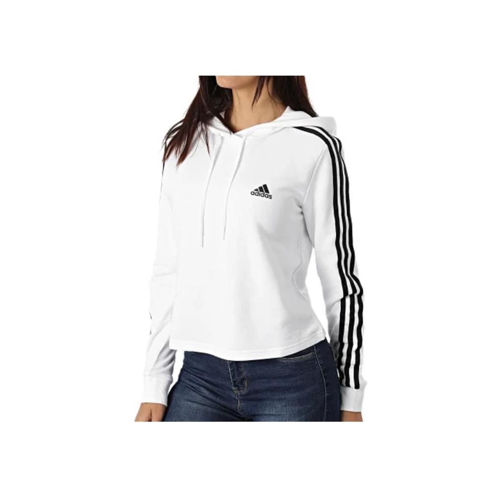 Adidas 3-Stripes Knit Hoodie Women Tops White GM5574
