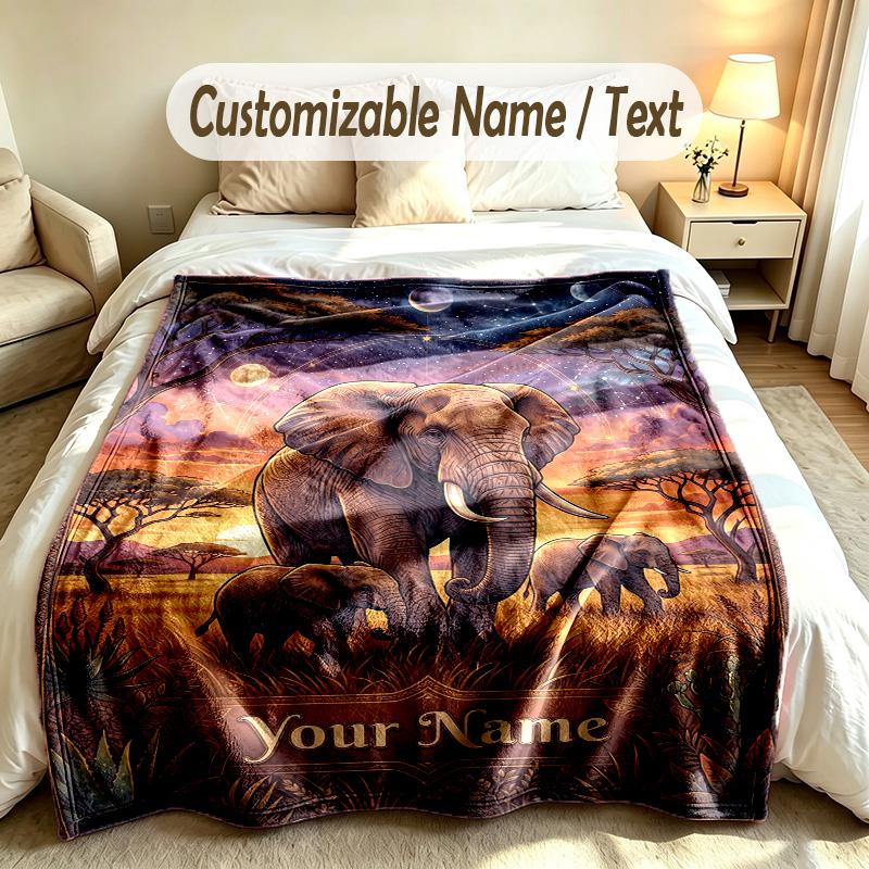 Olifant Thema Zachte Deken Gepersonaliseerd Aangepaste Naam Tekst Print Warme Deken Huis Sofa Slaapkamer Decor