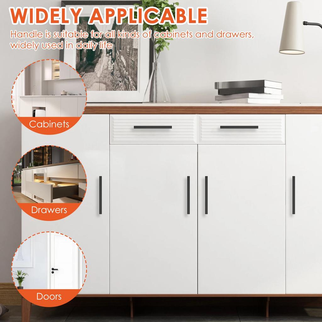 10Pcs Stainless Steel Cabinet Handle Black Modern Square Bar Drawer Handle With 160mm Hole Spacing for Kitchen Bedroom Bathroom