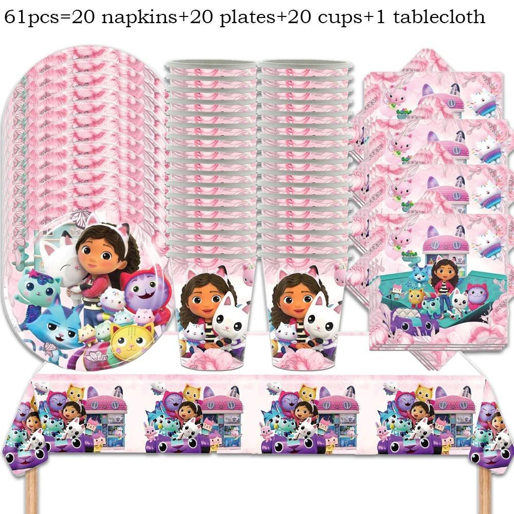 Pink Gabby House Birthday Party Decoration Banner Balloons Gabby Paper Cake Topper Plate Napkins Girl Party Decorations Supplies