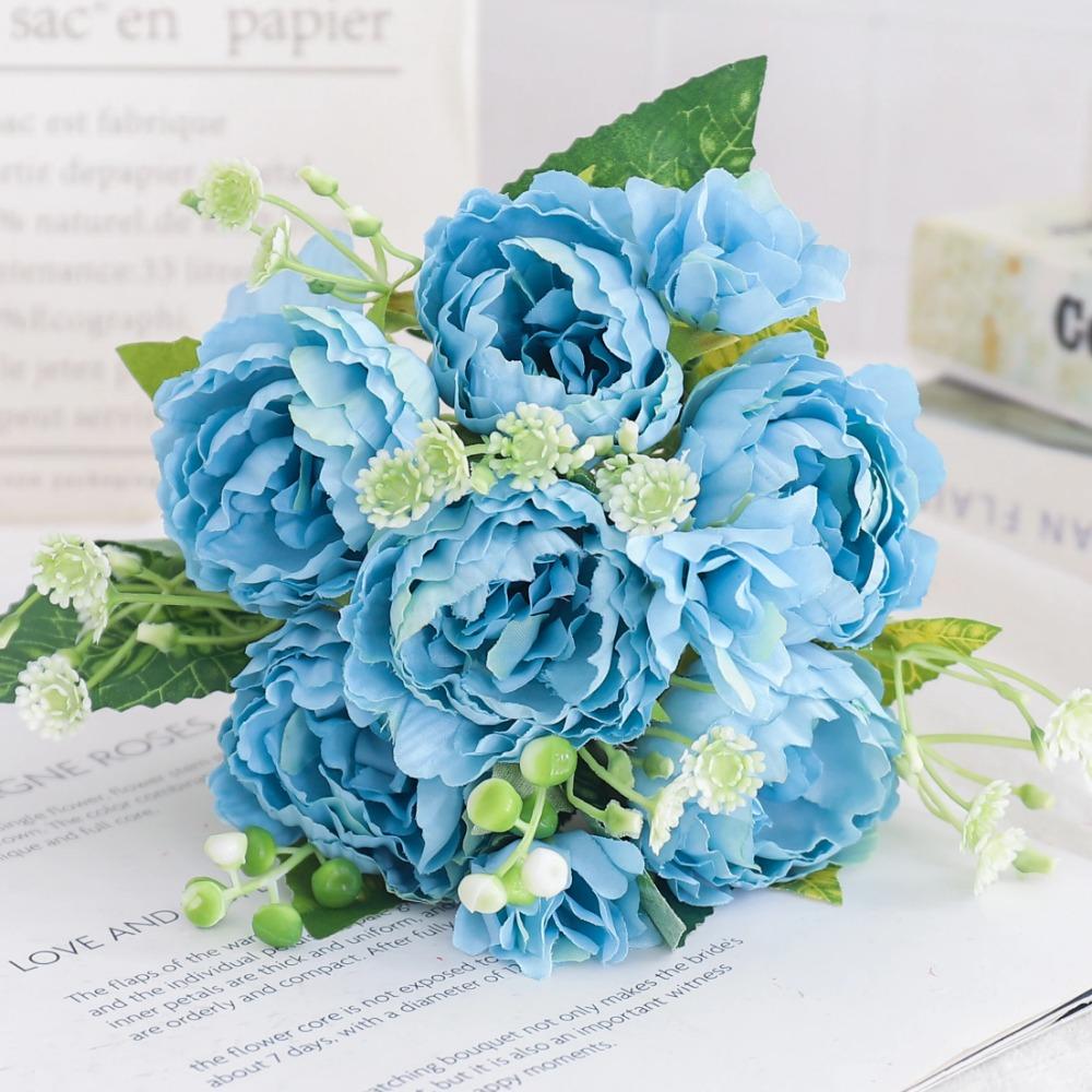 Artificial Flowers Silk Peony Hydrangea For Living Room Home Decoration Wedding Bride Bouquet Rose Fake Plants Table Accessories
