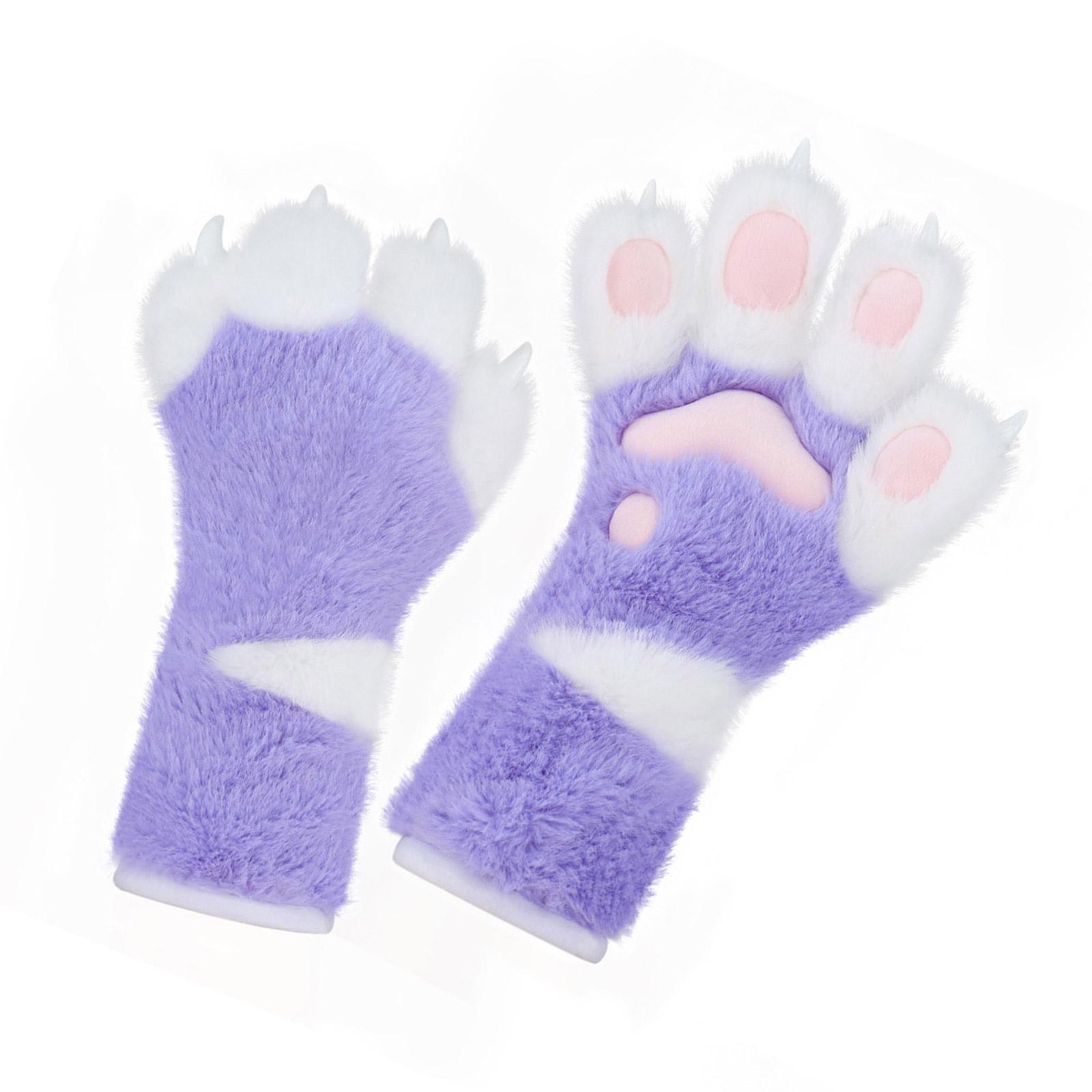 

Faux Furs Cats Claw Gloves Therians Paws Plush Fursuit Paws Halloween Cosplay Costume Animal Foxes Paws Mitten Women Men фіолетовий