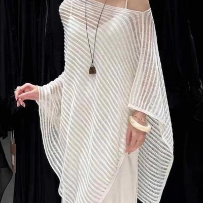 Transparent Sunscreen Cover Up Loose Bohemian Shawl New Style Crochet Hollow Top  Summer