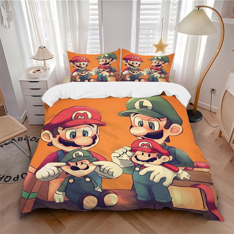 3pcs Heartwarming Adventure of Mario and Luigi Quilt Set - Soft and Comfortable Bedroom, Guest Room and Dorm Decor Bedding Set 1 Quilt Cover