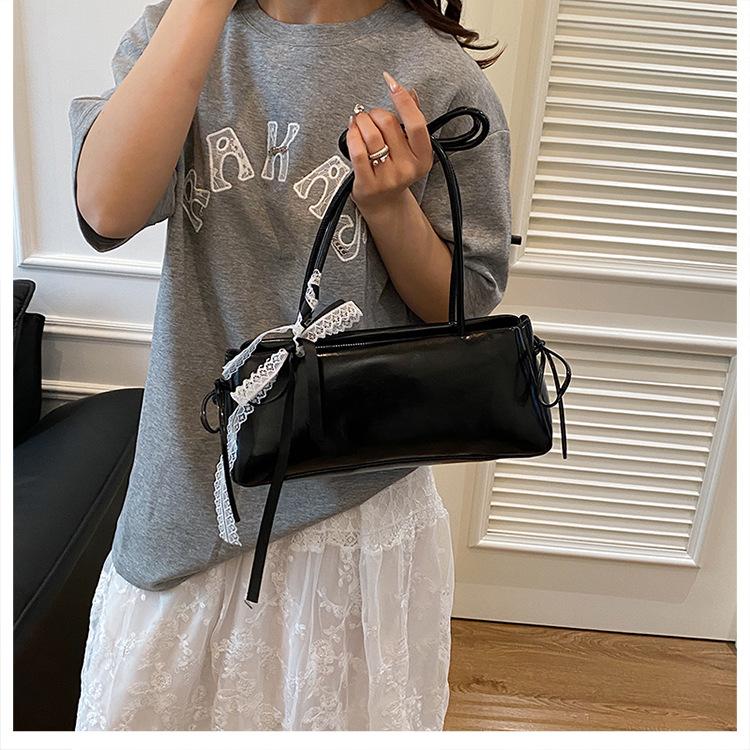 Women's Faux Leather Bowknot Underarm Bag Korean Small Square Shoulder Clutch Fashionable Handbag