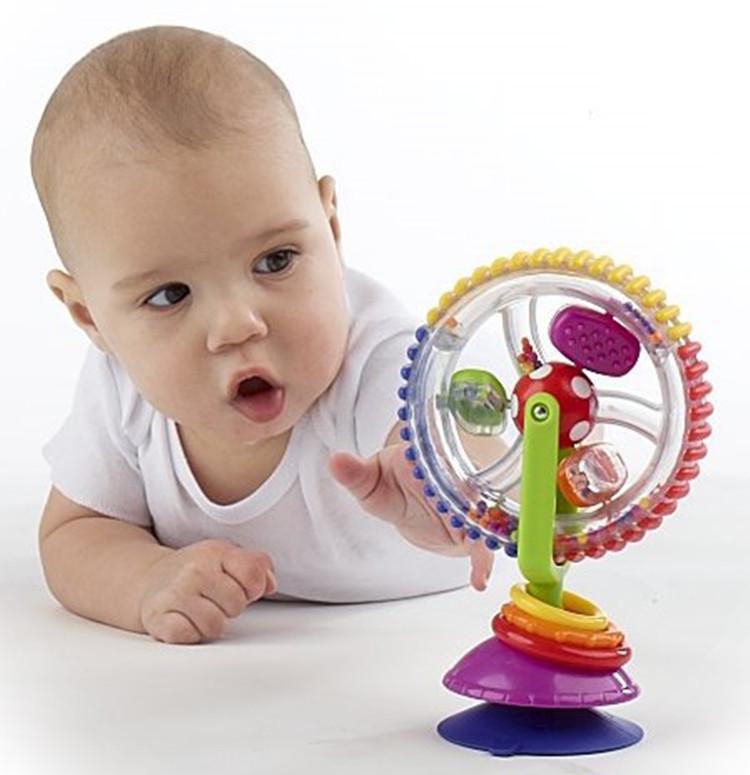 Tri-Color Rotating Ferris Wheel Baby Windmill: Multifunctional, Colorful Suction Cup Rattle Toy